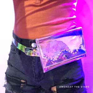 Iridescent Clear Studded Festival Waist Belt Bag